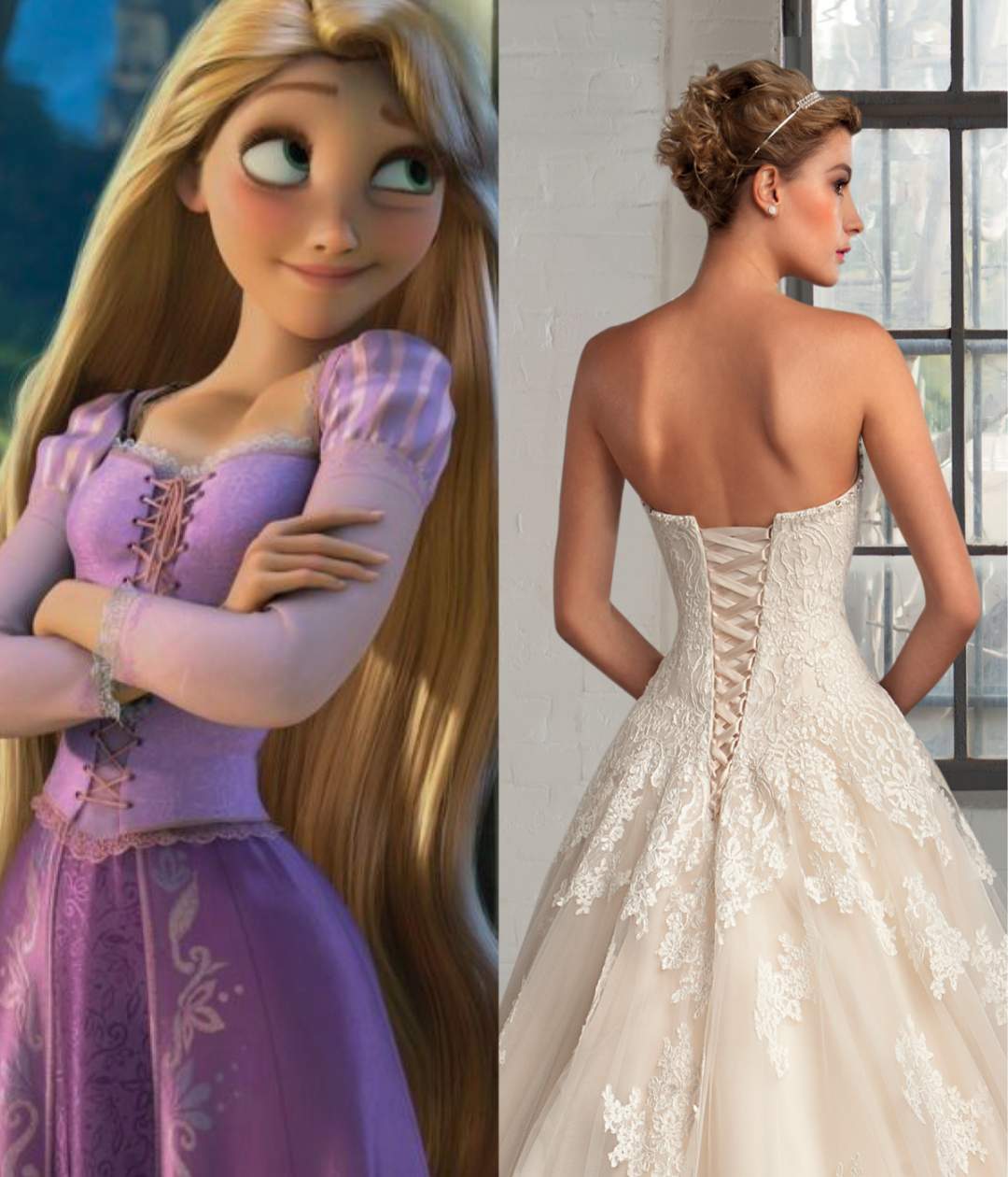 Rapunzel would love the lace up bodice on this princess dress with ribbons tangled.