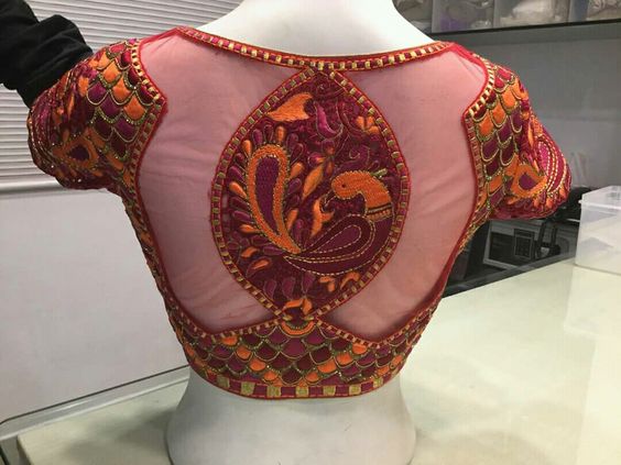 Sheer embroidery blouse design Latest Saree Blouse Back Designs for Modern Look