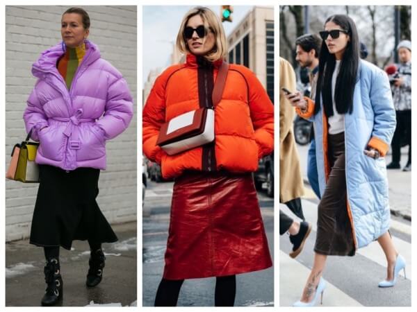Women's purple, orange and two tone long puffer jacket for winter season