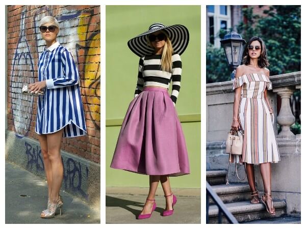 Trendy summer vertical and horizontal striped shirt, top and dress for women 