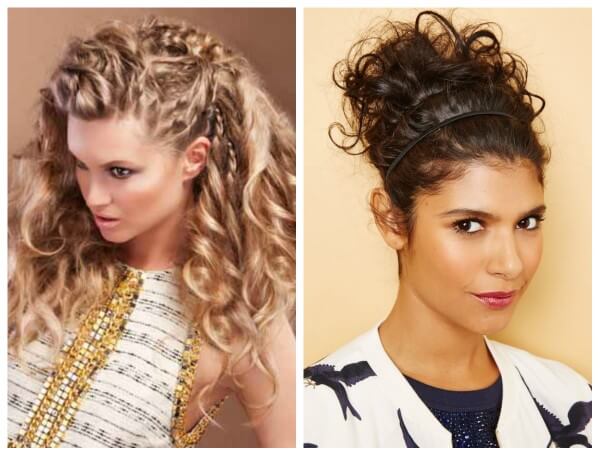 Top Knot messy bun and loose wavy curly hairstyles Bun on the top & Space buns or double buns hairstyle for long or medium curly hairs