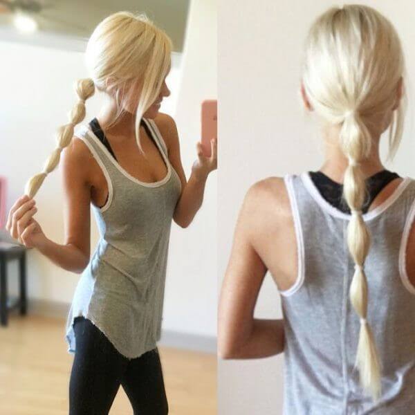 bubble ponytail hairstyle, Bubble braids, Segmented Ponytail, workout hair, Easy Hairstyles for the Gym 