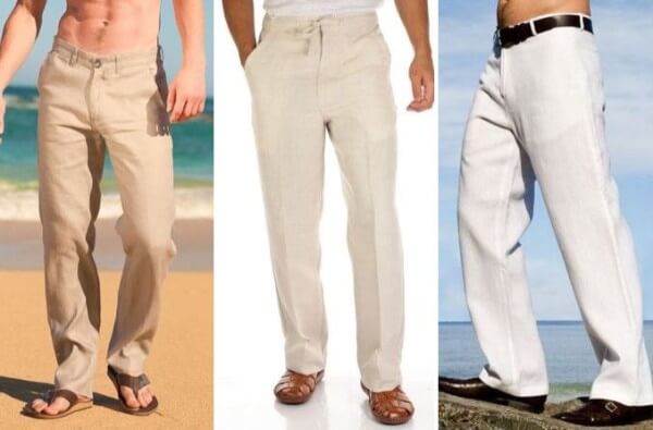 Men's cream and off white linen pants beach attire 