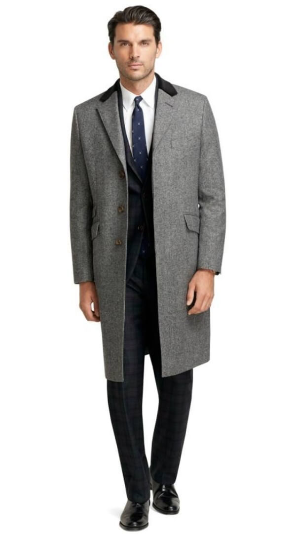Men's grey wool cashmere chesterfield coat for winter season