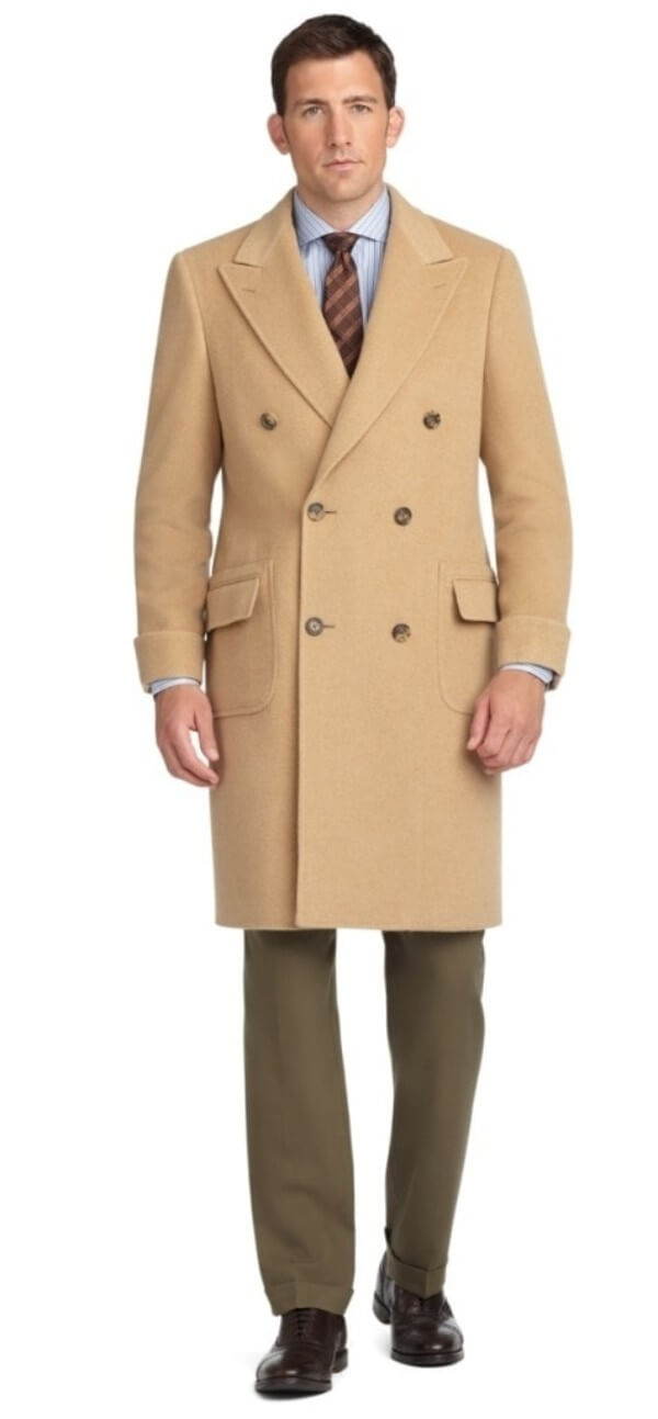 Men's brown double-breasted long trench coat for winter season