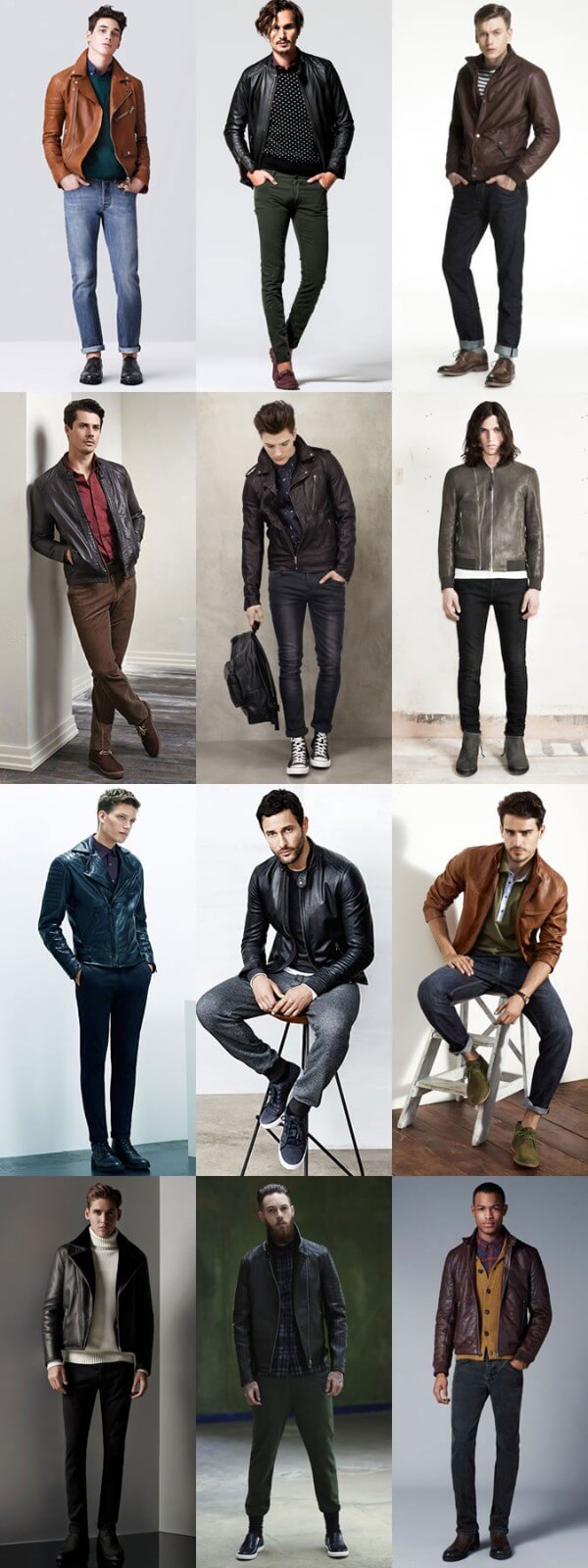 Men traditional leather jackets look book inspiration and tips for combination for winter season