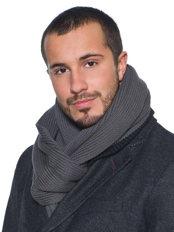 Men's fancy grey knitted scarf with grey coat for winter season