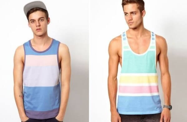 Men's sleeveless t-shirts in pastel colors for summer looks