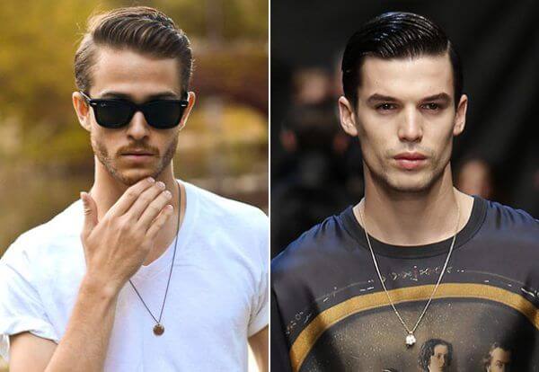 Men's sunglasses, white t-shirt with brushed back men’s hairstyle