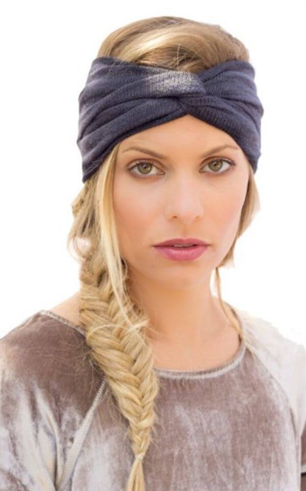 Women's thick blue headband with side braid hairstyle for a relaxed style