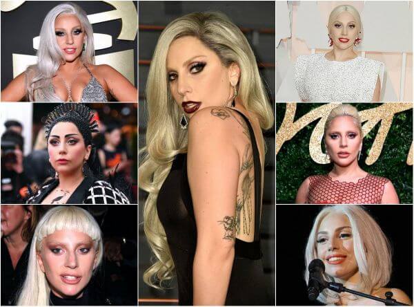 Lady Gaga silver, blonde & donned long, gray waves hairstyles