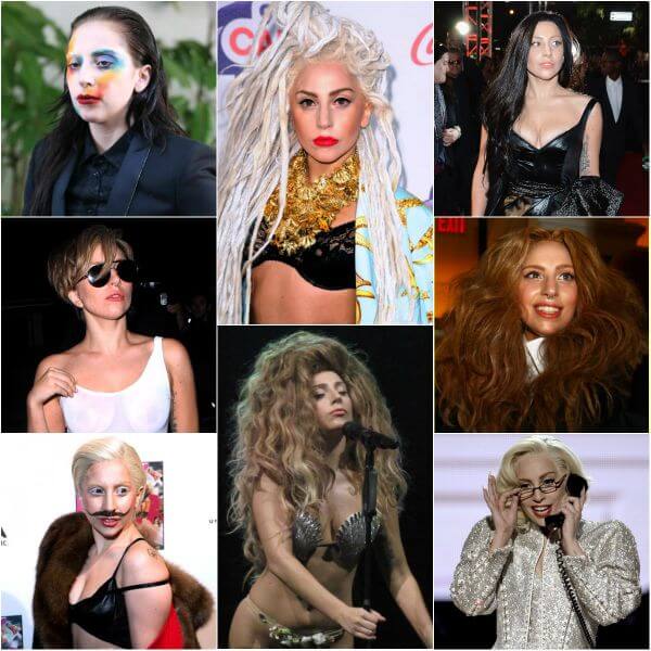 Lady Gaga's platinum dreadlocks and Bandana big brown volumized hairdo 