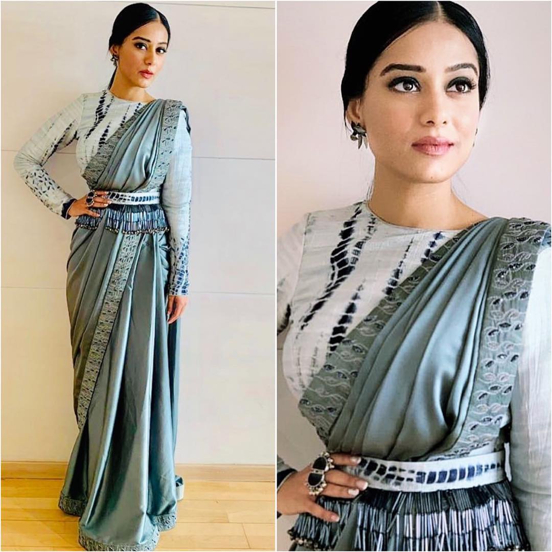 Amrita Rao in steel gray saree: Latest Bollywood Designer Sarees for Elegant Look