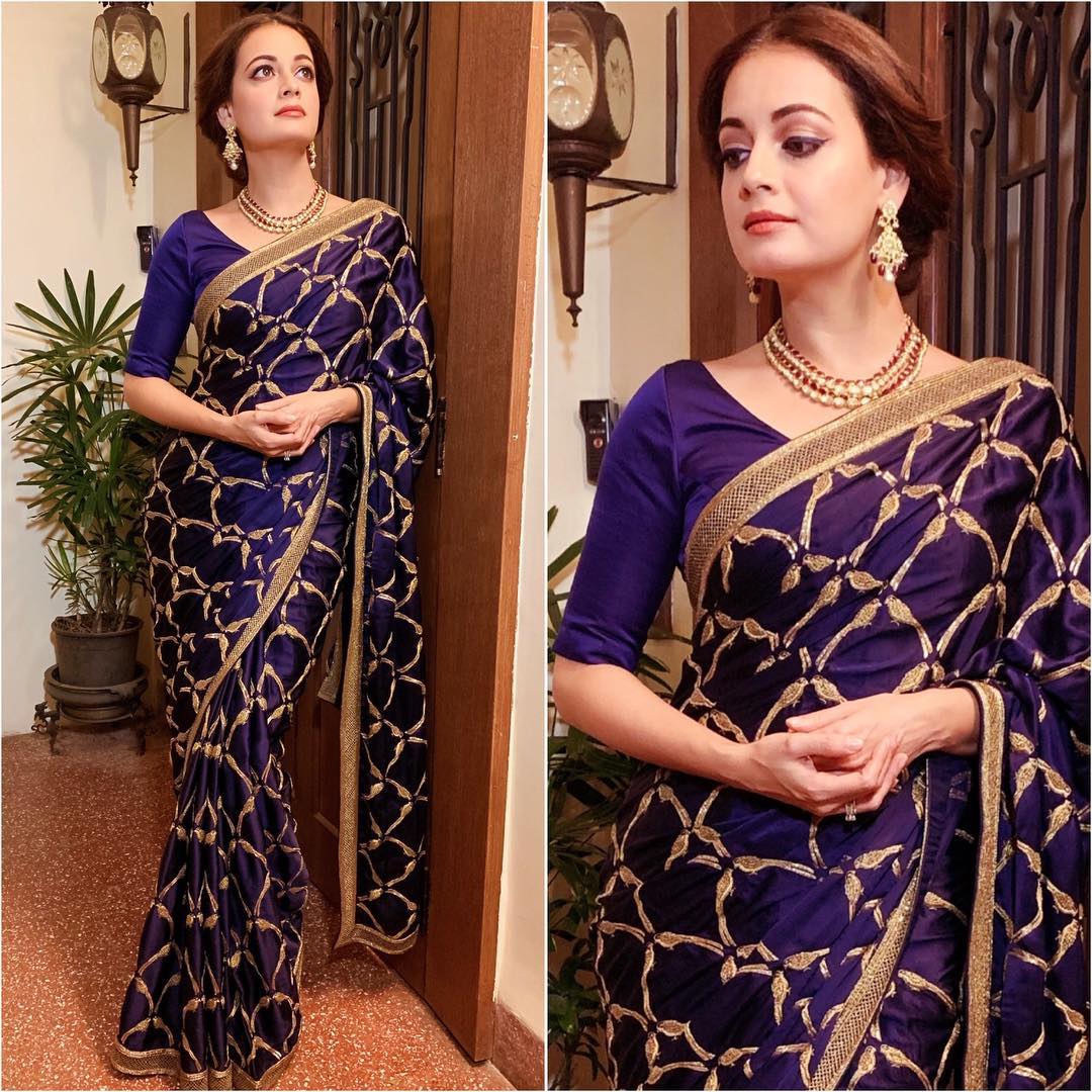 Diya Mirza in blue and gold saree: Hot n Sizzling Designer Sarees from Bollywood Celebs