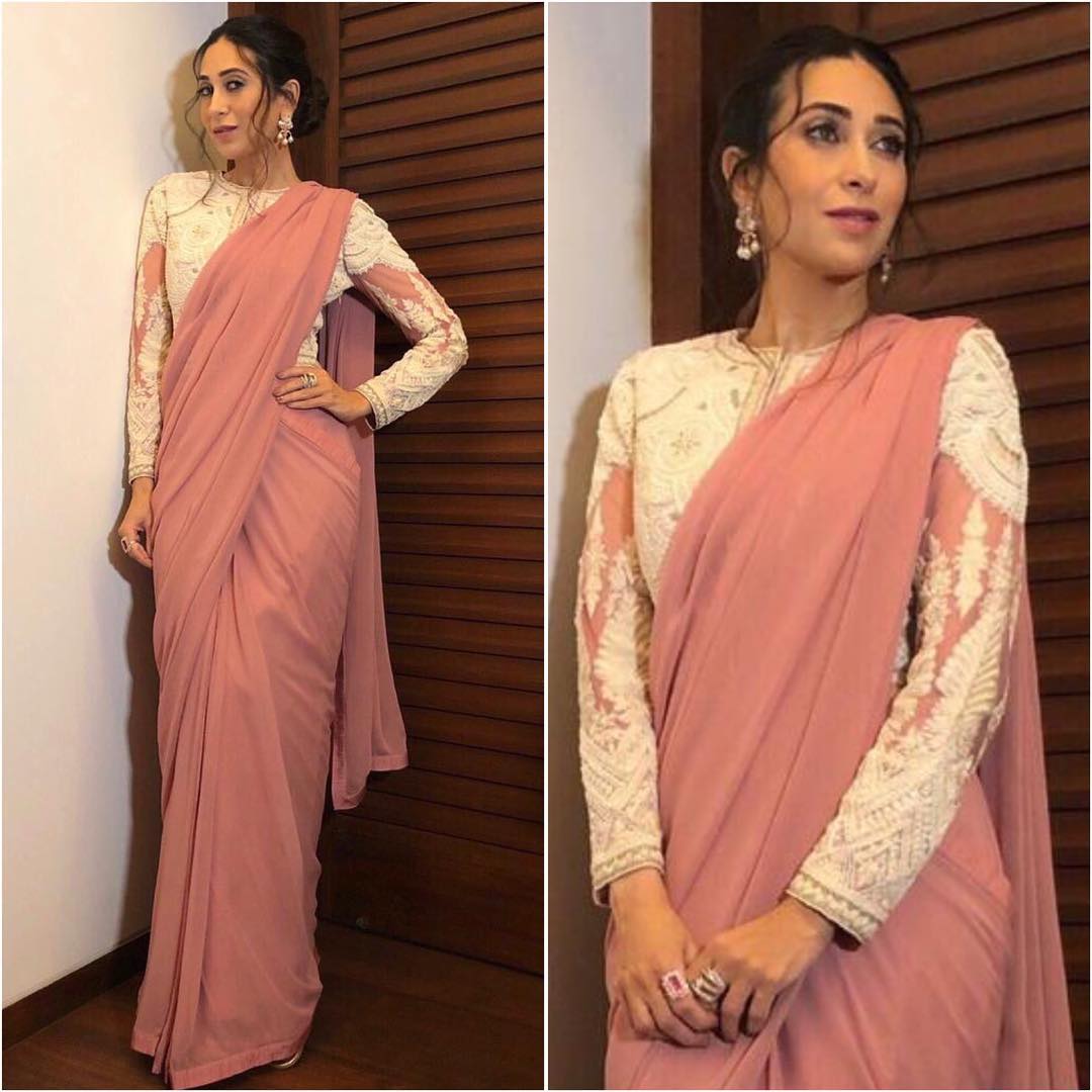 Karishma Kapoor in peachy pink saree: Latest Bollywood Designer Sarees for Elegant Look