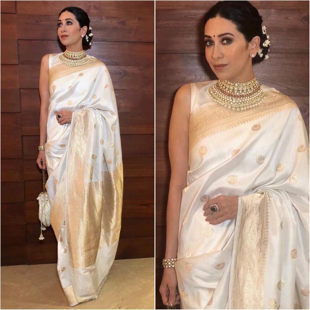 Karishma Kapoor in white saree: Hot n Sizzling Designer Sarees from Bollywood Celebs