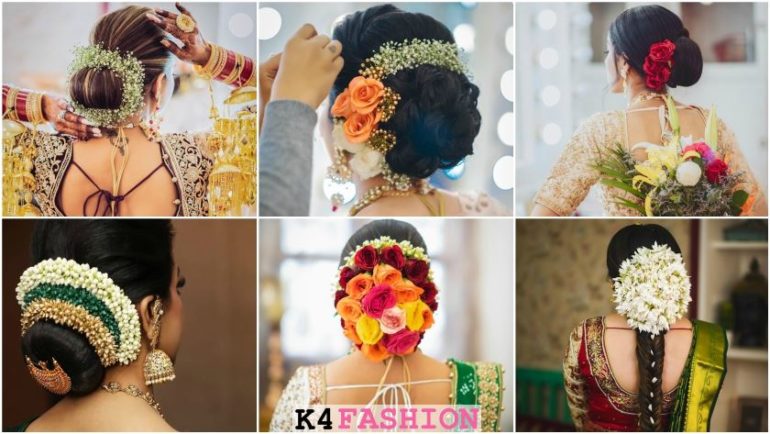 Floral-bun-hairstyles-for-brides-this-wedding-season
