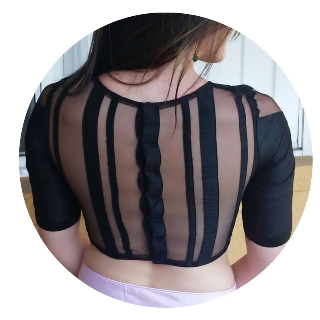 Sheer striped blouse design: Blouse Back Designs for Modern Womens