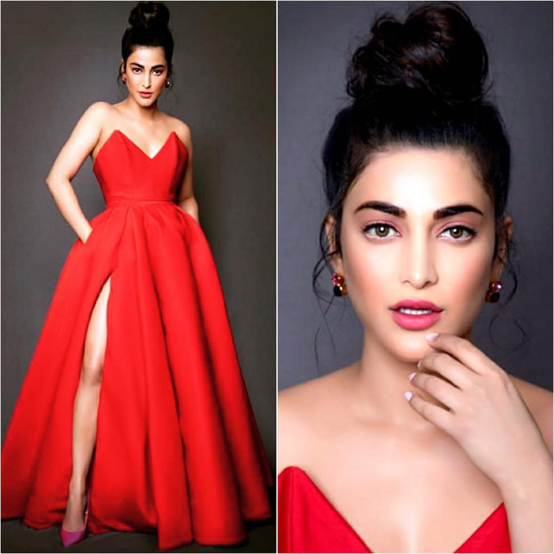  Shruti Hassan's bold red look: Long Evening Dresses in Bollywood Style