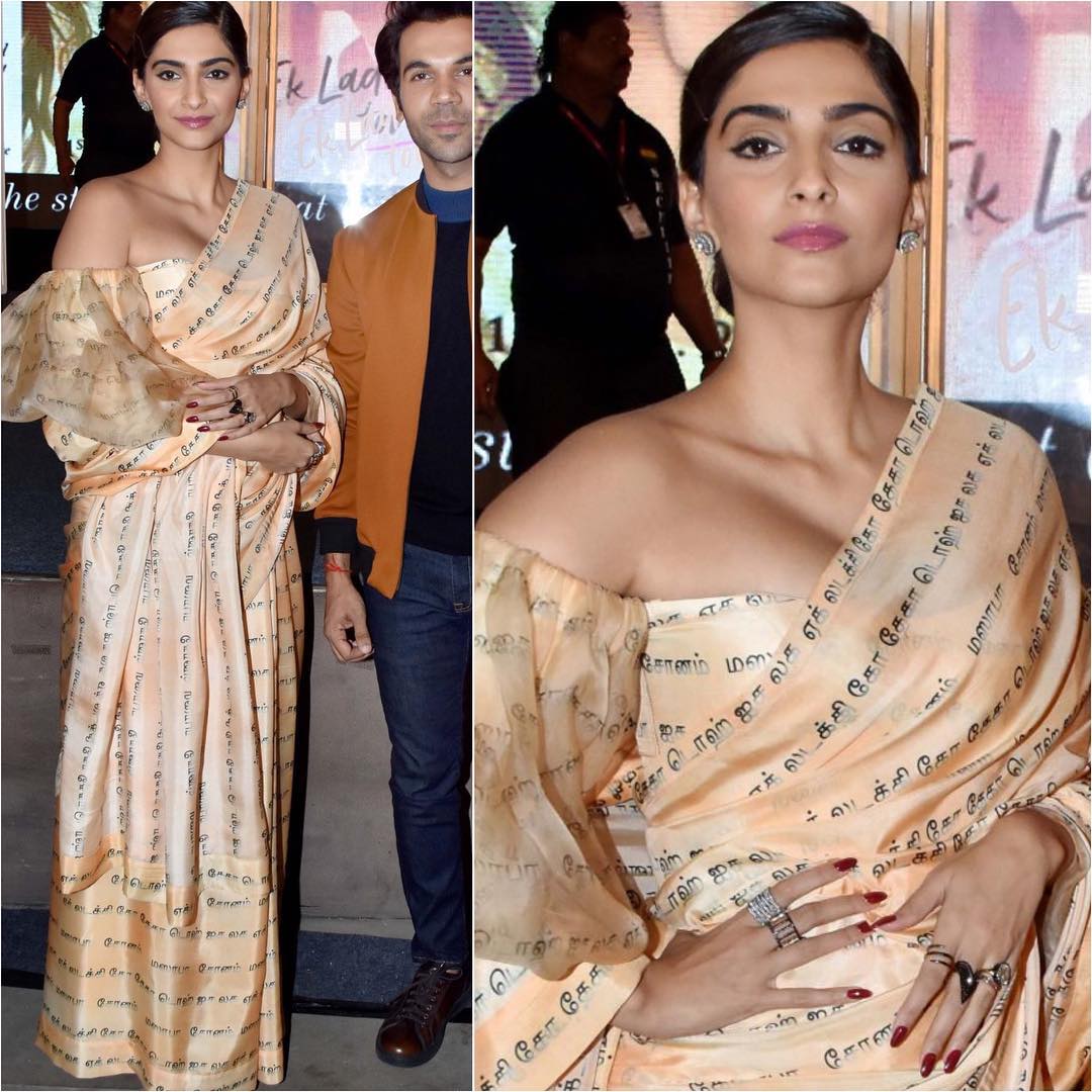 Sonam Kapoor in pastel orange saree: Latest Bollywood Designer Sarees for Elegant Look