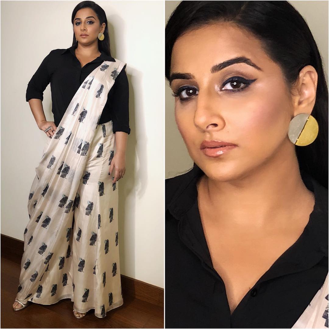 Vidya Balan in black and white saree: Latest Bollywood Designer Sarees for Elegant Look