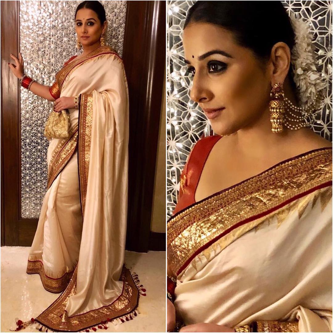 Vidya Balan in red and gold saree: Hot n Sizzling Designer Sarees from Bollywood Celebs