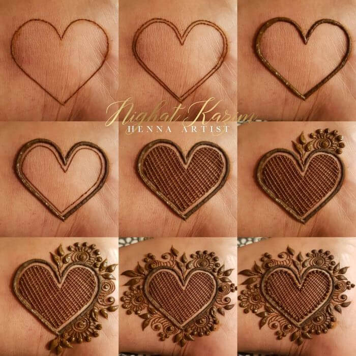 Heart based mehndi design step by step Heart based mehndi design step Indian Wedding Makeup Looks for Bride's Sisterby step