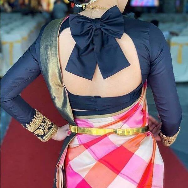 The big bow back cut designer blouse Fancy Saree Blouse Back Neck Designs for Indian Women