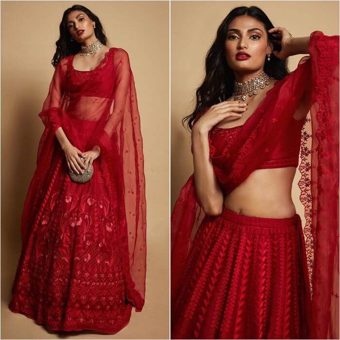Athiya Shetty in Royal Red Bollywood Designer Lehenga