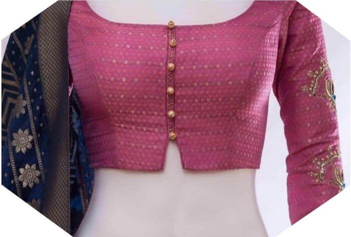 Plain mauve buttoned down Blouse Designer Blouse Front Neck & Sleeves Designs for Saree