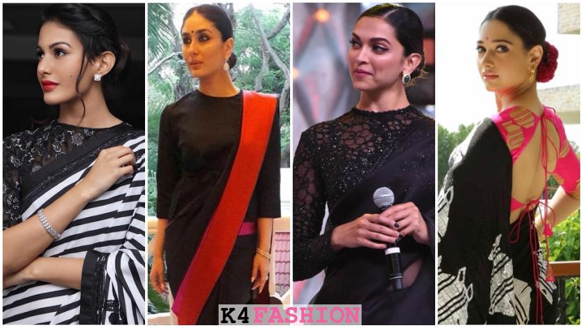 Casual Wear Black Sarees with Blouse in Bollywood Style - K4 Fashion