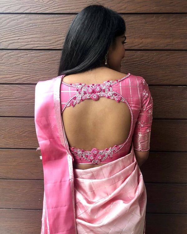 Beautiful round cut back blouse design Trendy Back Blouse Designs for the Chic Bride