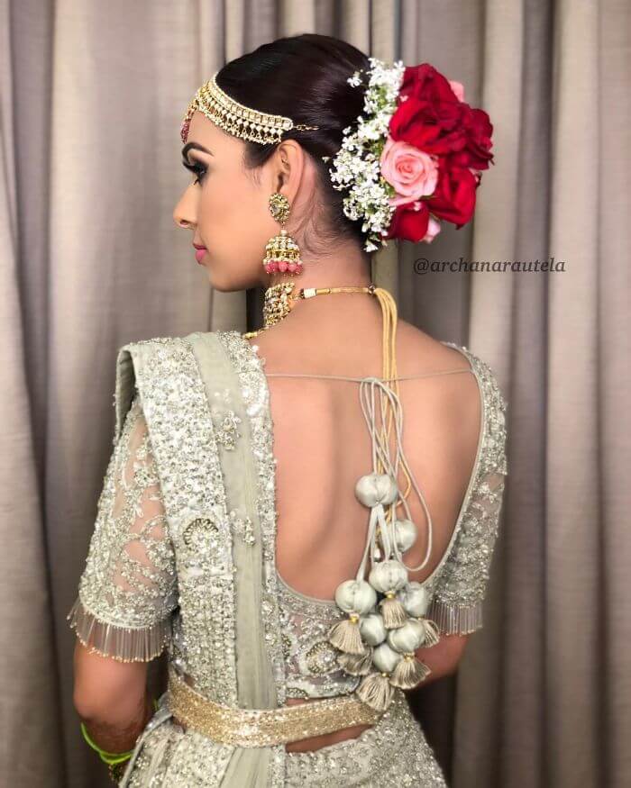 Stylish silver colored tassel latkan for bride blouse