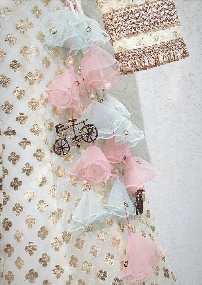 Stylish light pink and skyblue colornet designed tassel latkans bridemaids