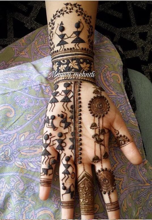 Classic front hand henna mehandi design for Teej festival celebration