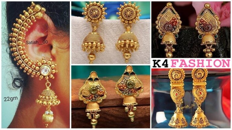 22k Gold Earrings , Handmade Yellow Gold Dangle Earrings for Women, Vintage  Antique Design Indian Gold Earrings Jewelry, Gift for Women - Etsy Finland