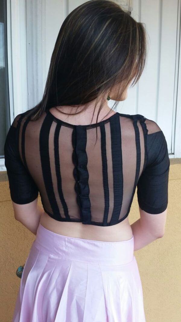 Sheer & stripes net blouse design