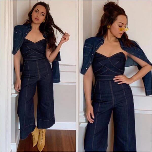 Sonakshi Sinha wearing a denim outfit by Cinqasept and paired it up with a denim jacket by Only