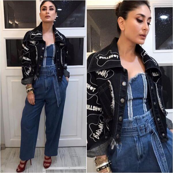 Kareena Kapoor Khan was wearing a denim top and jeans and paired it up with a denim jacket for women