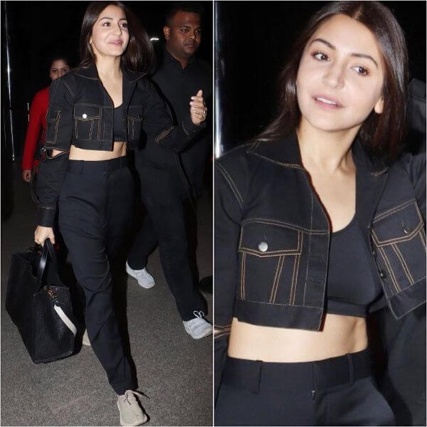 Anushka Sharma wearing pants and she paired it up with a crop denim jacket for women