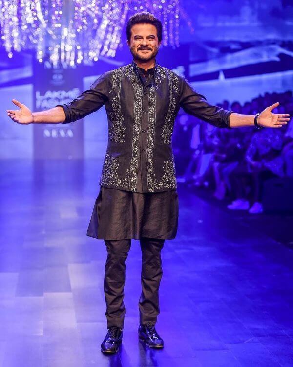 Anil Kapoor classy and elegant kurta, with an ethnic brooch or embroidered nehru jacket