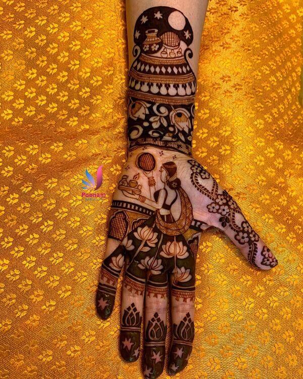 The Matki Style full hand Mehndi design for Karwa Chauth Karwa Chauth Special Full Hand Mehndi Designs