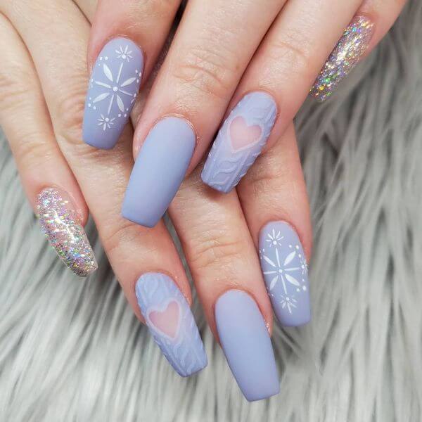 Blue matte nail art with snowflakes with glitter Matte Nail Art Designs - Nail Polish Ideas for Stylish Look