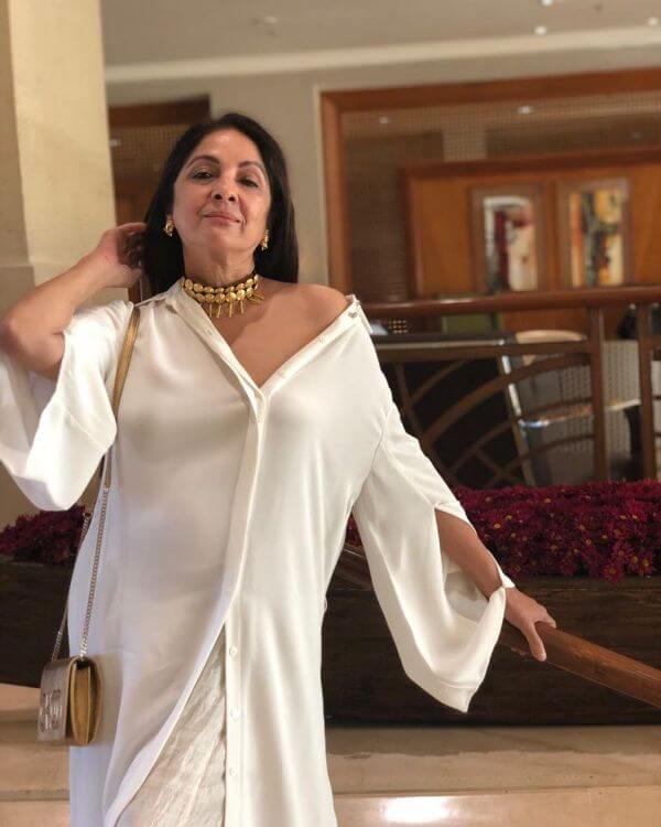 Neena gupta pure white long shirt for casual look