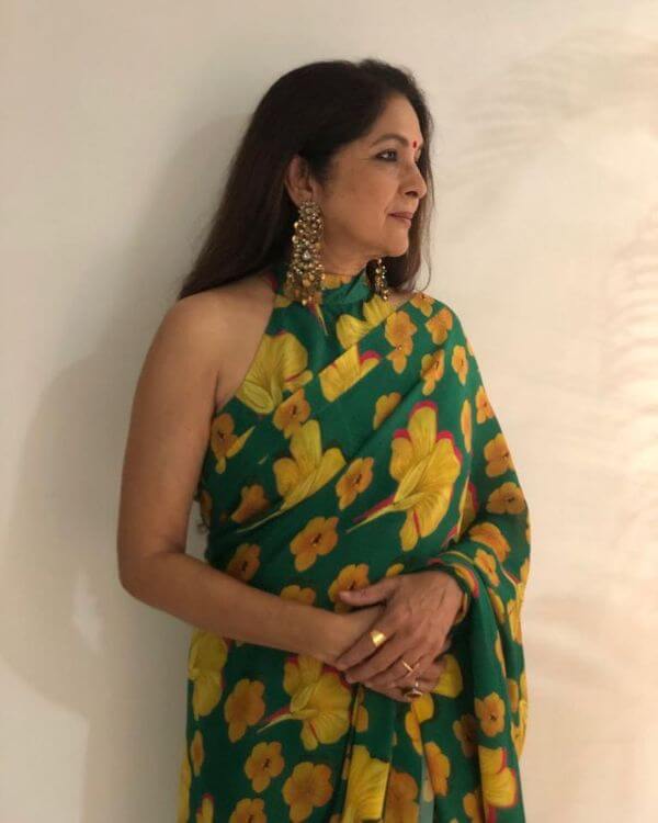 Neena gupta dark green and yellow printed sarees for any occasion