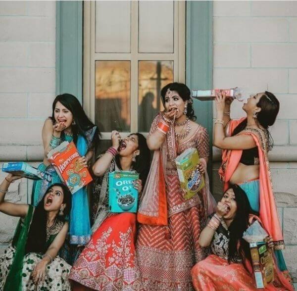 Cheesy & Dreamy Poses for Photoshoot of Bride with Bridesmaids