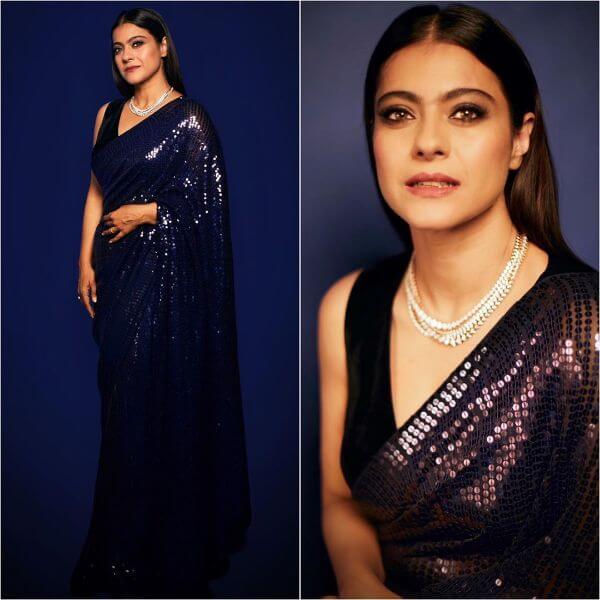 Blue glitter saree perfect for a cocktail party or a sangeet night.
