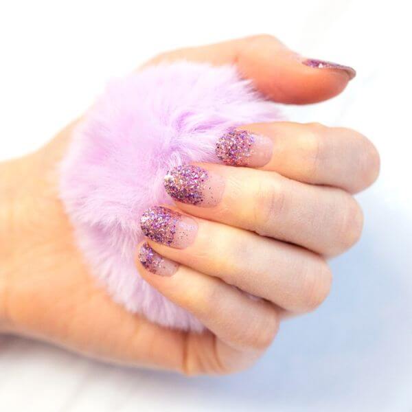 Purple Girlish Nails in Glittery Design