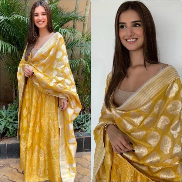 Banarasi silk Anarkali suit Indian Haldi Ceremony Suits for Bride & Bridesmaids