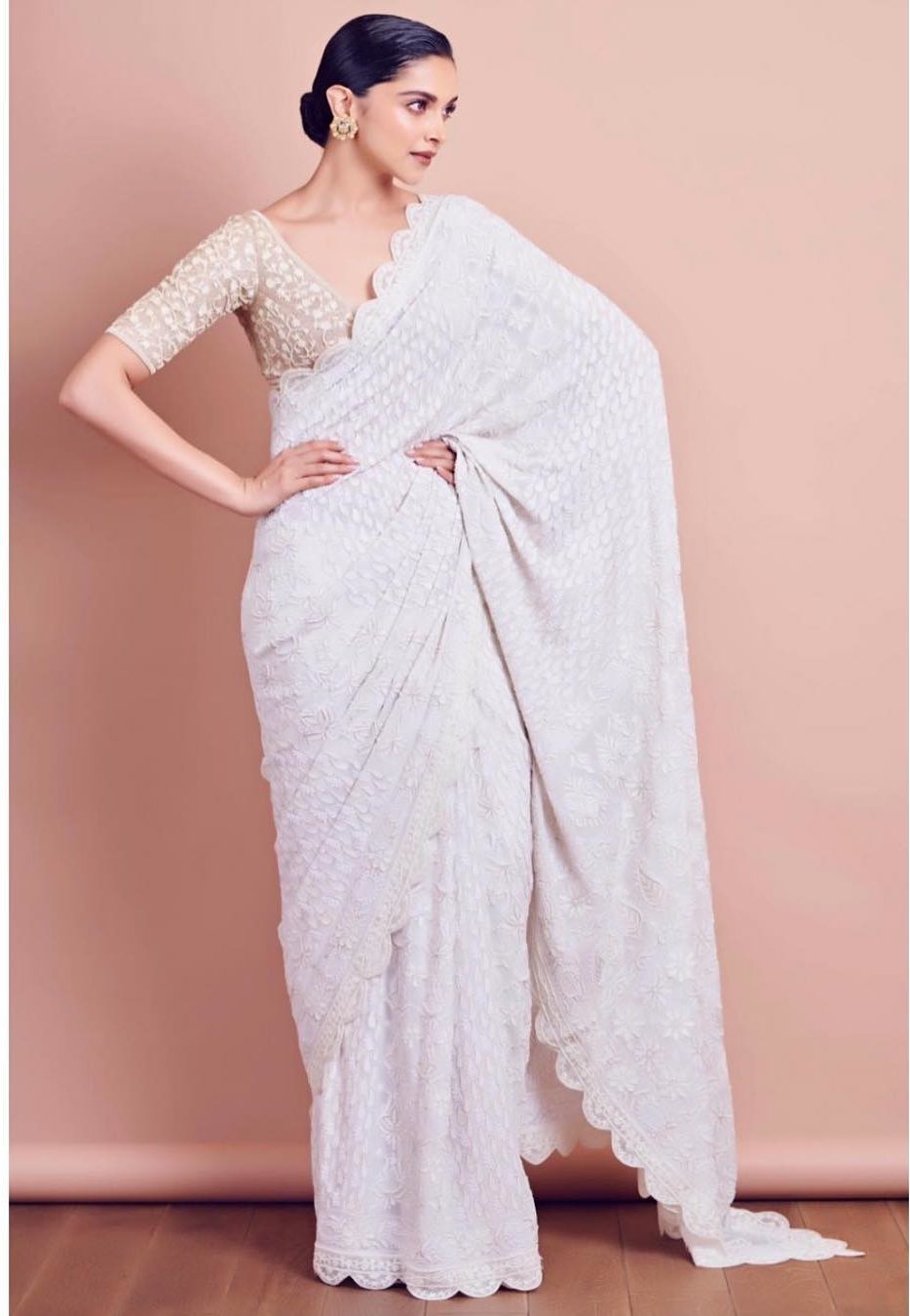Chikan Kari Saree for Bride's Sister Indian Bridesmaid Dresses | Celebrity Wedding Dress Inspirations